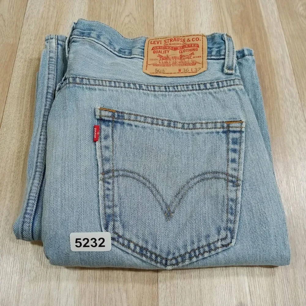 VTG Levis 505‎ Jeans Mens 36x32 Straight Regular Fit Cotton Denim Light Wash